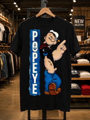 Carismatisort Popeye Temel Reis Baskılı Bay Bayan Erkek Kadın Unisex Tişört T-Shirt