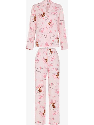 Penti Lila Happiness Ayı Desenli Uzun Kollu Gömlek Pantolon Pijama Takımı