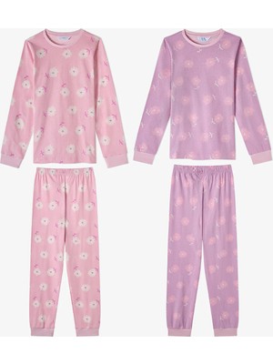 Penti Kız Çocuk Pembe Love&peace Pamuklu Uzun Kollu 2'li Pijama Takımı