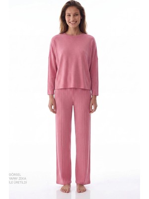 Penti Gül Kurusu Rosy Pink Uzun Kollu Pantolon Pijama Takımı