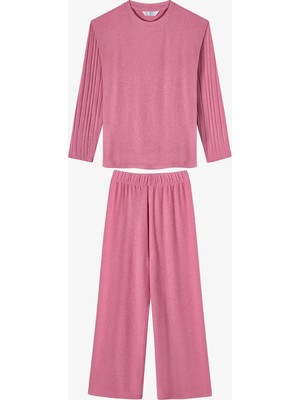 Penti Kız Çocuk Gül Kurusu Rosy Pink Pamuklu Uzun Kollu Pijama Takımı
