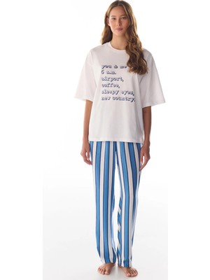 Penti Beyaz Vacation Slogan Desenli Kısa Kollu Tişört Pijama Üstü