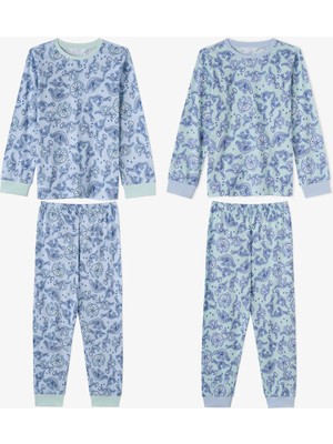 Penti Erkek Çocuk Mavi Historical Dinos Pamuklu Uzun Kollu 2'li Pijama Takımı