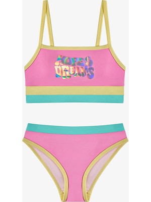 Penti Kız Çocuk Açık Pembe Beauty Halter Hologram Desenli Bikini Takımı