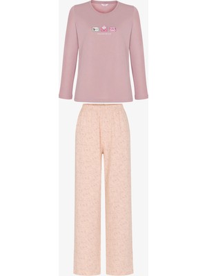 Penti Açık Pembe Naps&cats Kedi Desenli Uzun Kollu Pantolon Pijama Takımı