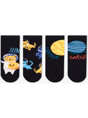 Penti Erkek Çocuk Siyah Stellar Cats Kedi Desenli Pamuklu 4 Çift Soket Çorap