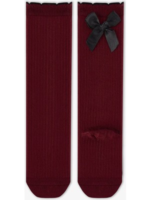 Penti Kız Çocuk Bordo Preppy Sweetie Fiyonk Desenli Pamuklu Pantolon Çorap