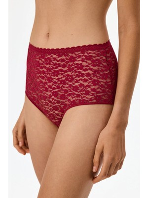 Penti Bordo Easy Dantel Çiçekli Yüksek Bel Slip Külot