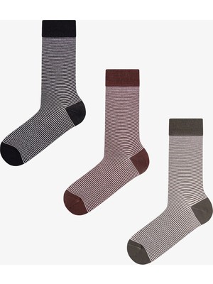 Penti Erkek Gri Mavi Forest Neutral Çizgili Pamuklu 3 Çift Soket Çorap