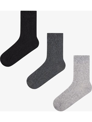 Penti Açık Gri Siyah Elegance Texture Pamuklu Jakarlı 3 Çift Soket Çorap