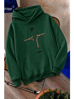 Oksit Sw Life Design Minimalist Illüstrasyon Baskılı Unisex Kapüşonlu Sweatshirt-Büyük Beden Seçenekli