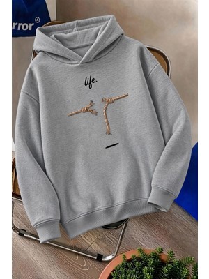 Oksit Sw Life Design Minimalist Illüstrasyon Baskılı Unisex Kapüşonlu Sweatshirt-Büyük Beden Seçenekli