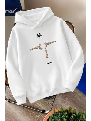 Oksit Sw Life Design Minimalist Illüstrasyon Baskılı Unisex Kapüşonlu Sweatshirt-Büyük Beden Seçenekli