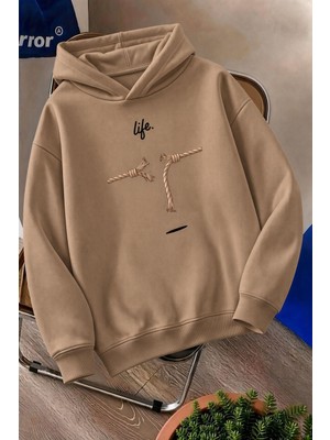 Oksit Sw Life Design Minimalist Illüstrasyon Baskılı Unisex Kapüşonlu Sweatshirt-Büyük Beden Seçenekli