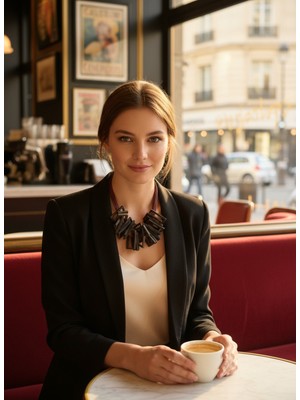 Moda Accessories Modern Geometrik Tasarım Ahşap Parça Detaylı Bordo Ipli Kolye – El Yapımı Şık Statement Kadın Kolye