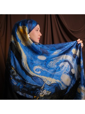 Van Gogh - Starry Night %100 Ipek Şal 65*185CM 'art On Silk'