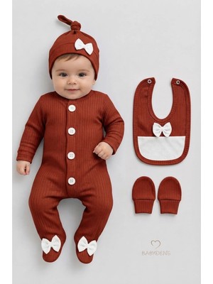 Babyden's 4 'lü Kız Bebek Fitilli Yenidoğan Bebek Tulum Seti %100 Pamuklu Hastane Çıkışı