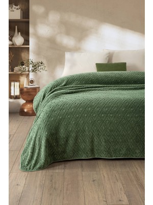 Quattro Home Geometrik Desenli Wellsoft Battaniye - Yeşil