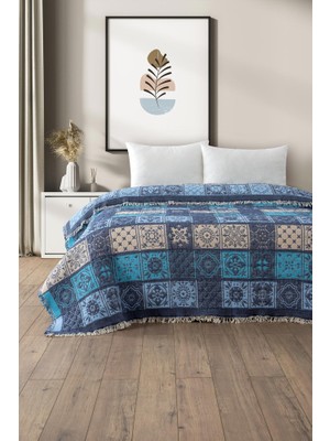 Quattro Home  Patchwork Müslin Yorgan/yatak Örtüsü - Mavi