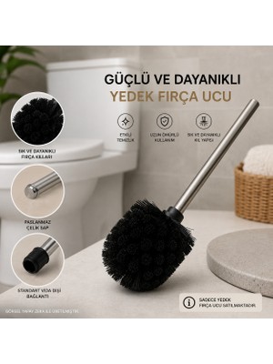 Generic Yedek Tuvalet Fırçası Ucu Siyah Yoğun Kıllı Vidalı Temizlik Fırçası Başlığı