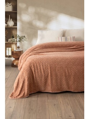 Quattro Home  Geometrik Desenli Wellsoft Battaniye - Pudra