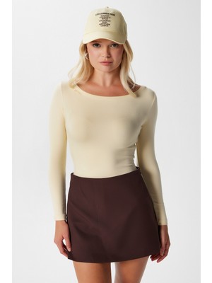 Ritnice Kayık Yaka Need Uzun Kollu Tereyağı Sarısı Soft Top / Bluz