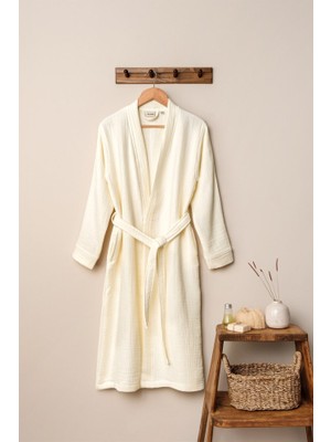Quattro Home  Unisex Kimono Bornoz - Ekru