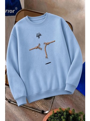 Oksit Bs Life Design Minimalist Illüstrasyon Baskılı Unisex Kapüşonlu Sweatshirt-Büyük Beden Seçenekli