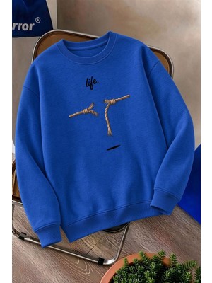 Oksit Bs Life Design Minimalist Illüstrasyon Baskılı Unisex Kapüşonlu Sweatshirt-Büyük Beden Seçenekli