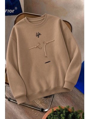 Oksit Bs Life Design Minimalist Illüstrasyon Baskılı Unisex Kapüşonlu Sweatshirt-Büyük Beden Seçenekli