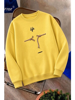 Oksit Bs Life Design Minimalist Illüstrasyon Baskılı Unisex Kapüşonlu Sweatshirt-Büyük Beden Seçenekli