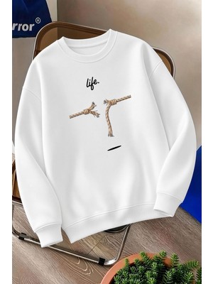 Oksit Bs Life Design Minimalist Illüstrasyon Baskılı Unisex Kapüşonlu Sweatshirt-Büyük Beden Seçenekli