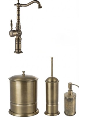 Titanium Design Antik Pirinç Banyo Koleksiyonu/komple Set - Siyah Geometrik Çanak Lavabo ve Pirinç Aksesuarlaı