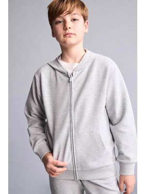 Defacto Kapüşonlu Basic Gri Erkek Çocuk Hırka H2847A8/GR377