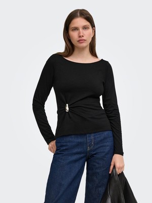 Only Onlelena L/s Boatneck Metal Top Jrs Noos Siyah Kadın Bluz 15380314