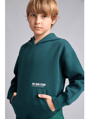 Defacto Kapüşonlu Baskılı Yeşil Erkek Çocuk Sweatshirt H9682A8/GN1040