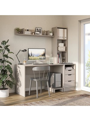 Roomart Mode Kitaplıklı ve Raflı Çalışma Masası , Çalışma Ofis Masası , Bilgisayar Masası, Çekmeceli Çalışma Masası