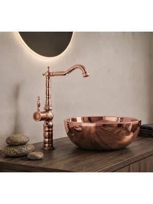 Titanium Design Rose Gold Desenli Rustik Çanak Lavabo Bataryası