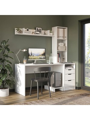 Roomart Mode Kitaplıklı Çalışma Masası , Bilgisayar Masası, Çekmeceli Çalışma Masası, Çalışma Ofis Masası