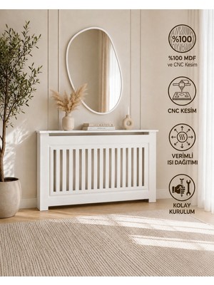 DFN WOOD Dekoratif  Petek Kaplama 110x80x20 cm, Petek kapama, Kalorifer Kaplaması,Petek Önü Dresuar, Peteklik 18 mm MDF, Beyaz