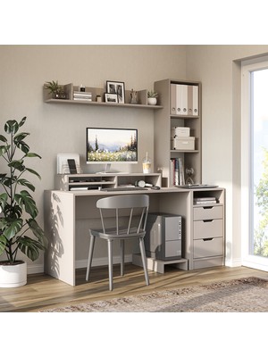 Roomart Mode Kitaplıklı ve Raflı Çalışma Masası , Çalışma Ofis Masası , Bilgisayar Masası, Çekmeceli Çalışma Masası