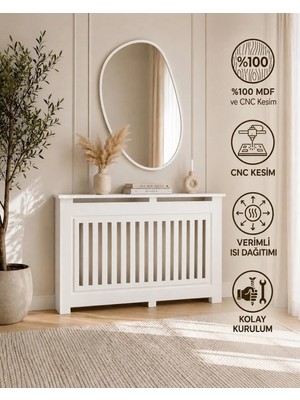DFN WOOD Dekoratif  Petek Kaplama 165x80x20 cm, Petek kapama, Kalorifer Kaplaması,Petek Önü Dresuar, Peteklik 18 mm MDF, Beyaz