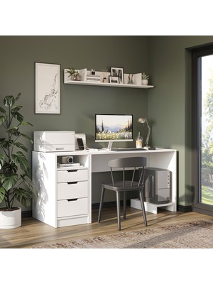 Roomart Mode Raflı Çalışma Masası , 3 Çekmeceli Kesonlu Çalışma Masası , Bilgisayar Masası , Çalışma Ofis Masası