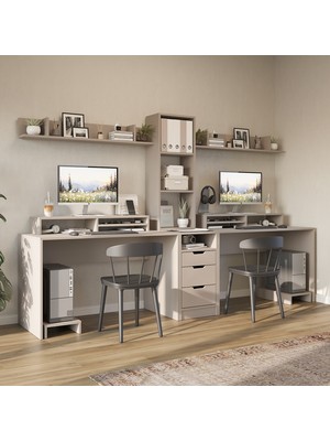 Roomart Mode 3 Çekmeceli Kesonlu Çalışma Masası , Raflı Monitör Standlı Çalışma Ofis Masası , Bilgisayar Masası , 2 Adet Raflı Çalışma Masası