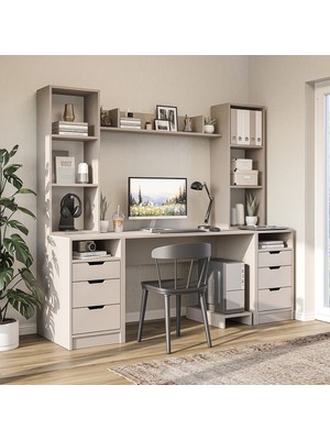 Roomart Mode Raflı Çalışma Masası , 3 Çekmeceli Kesonlu Çalışma Masası , Çalışma Ofis Masası , Bilgisayar Masası