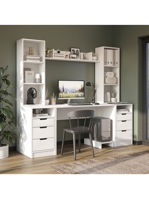 Roomart Mode Raflı Çalışma Masası , 3 Çekmeceli Kesonlu Çalışma Masası , Çalışma Ofis Masası , Bilgisayar Masası