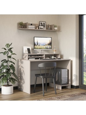 Roomart Mode Raflı Çalışma Masası , Raflı Monitör Standlı Çalışma Ofis Masası , Bilgisayar Masası