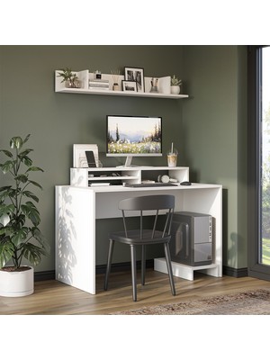 Roomart Mode Raflı Çalışma Masası , Raflı Monitör Standlı Çalışma Ofis Masası , Bilgisayar Masası