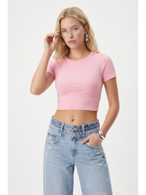 Kadın Deal Lux Touch Yumuşak Doku Crop Pembe Bluz