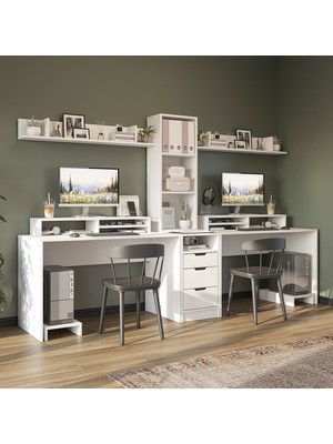 Roomart Mode 3 Çekmeceli Kesonlu Çalışma Masası , Raflı Monitör Standlı Çalışma Ofis Masası , Bilgisayar Masası , 2 Adet Raflı Çalışma Masası
